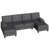 Shintenchi U-Shaped Sectional Sofa with Double Chaise, 4-Seat Linen Fabric Living Room Furniture Set, High-Density Cushions for Ultimate Comfort & Modern Style, Black Shintenchi