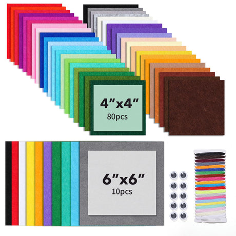 Loyisal 90PCS Felt Fabric Sheets Craft Kit - 4"x 4" + 6"x 6" Assorted Colors - 1mm Thick Square Nonwoven Felt Fabric for Crafts DIY Loyisal