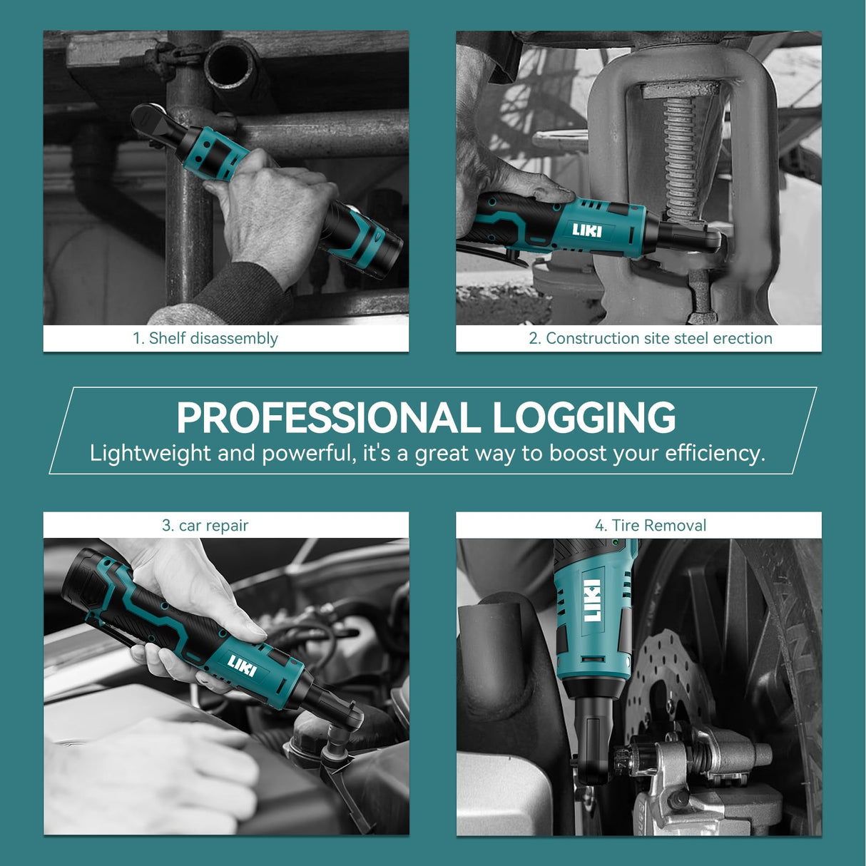 LIKI Cordless Electric Ratchet Wrench Set, 3/8" 12V Cordless Ratchet Kit，2 Packs of Lithium-ion Batteries and Chargers, 8 Sockets LIKI