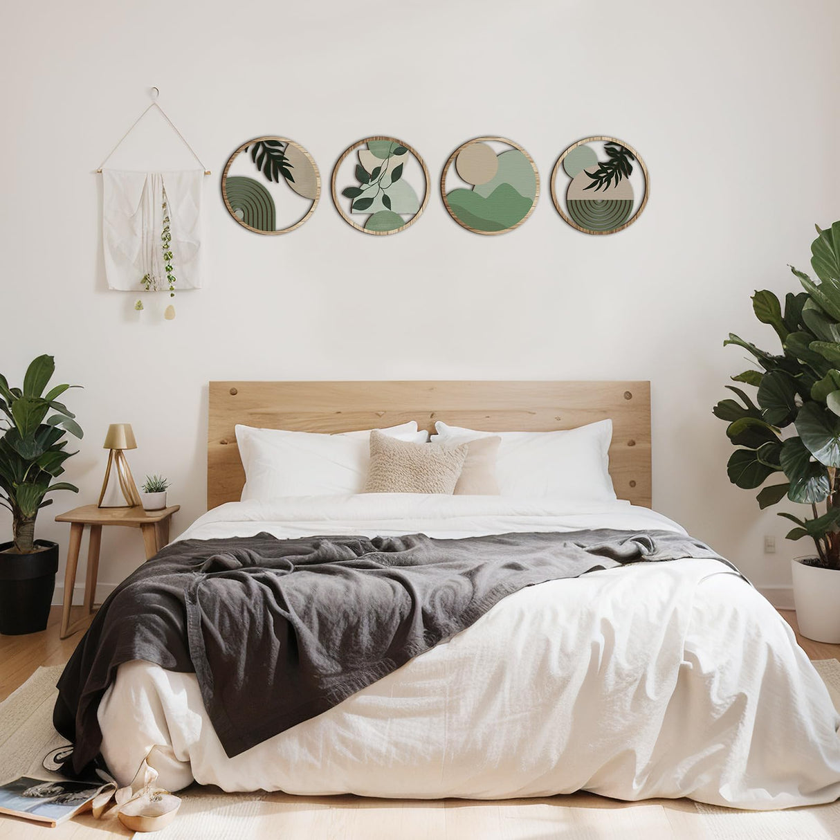 Qunclay 4 Pcs Boho Wall Art Wooden Bohemian Wall Decor Hanging Art Nursery Wall Decor Farmhouse Geometric Hanging Decor 10 Inch Aesthetic Wood Minimalist Wall Art for Apartment Bedroom (Elegant) Qunclay