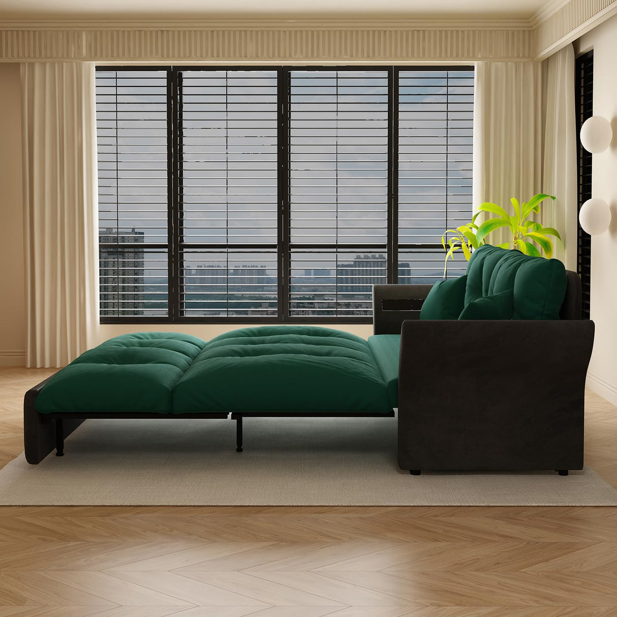 KIVENJAJA 74.8” Queen Pull Out Sofa Bed, 3 in 1 Convertible Sleeper Sofa Futon Pullout Couch, Velvet Tufted Cloud Loveseat with 2 Pillows for Living Room Bedroom Apartment, Emerald Green KIVENJAJA