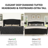 AMERLIFE King Size Platform Bed Frame, Velvet Upholstered Bed with Deep Button Tufted & Nailhead Trim Wingback Headboard/No Box Spring Needed/Black AMERLIFE