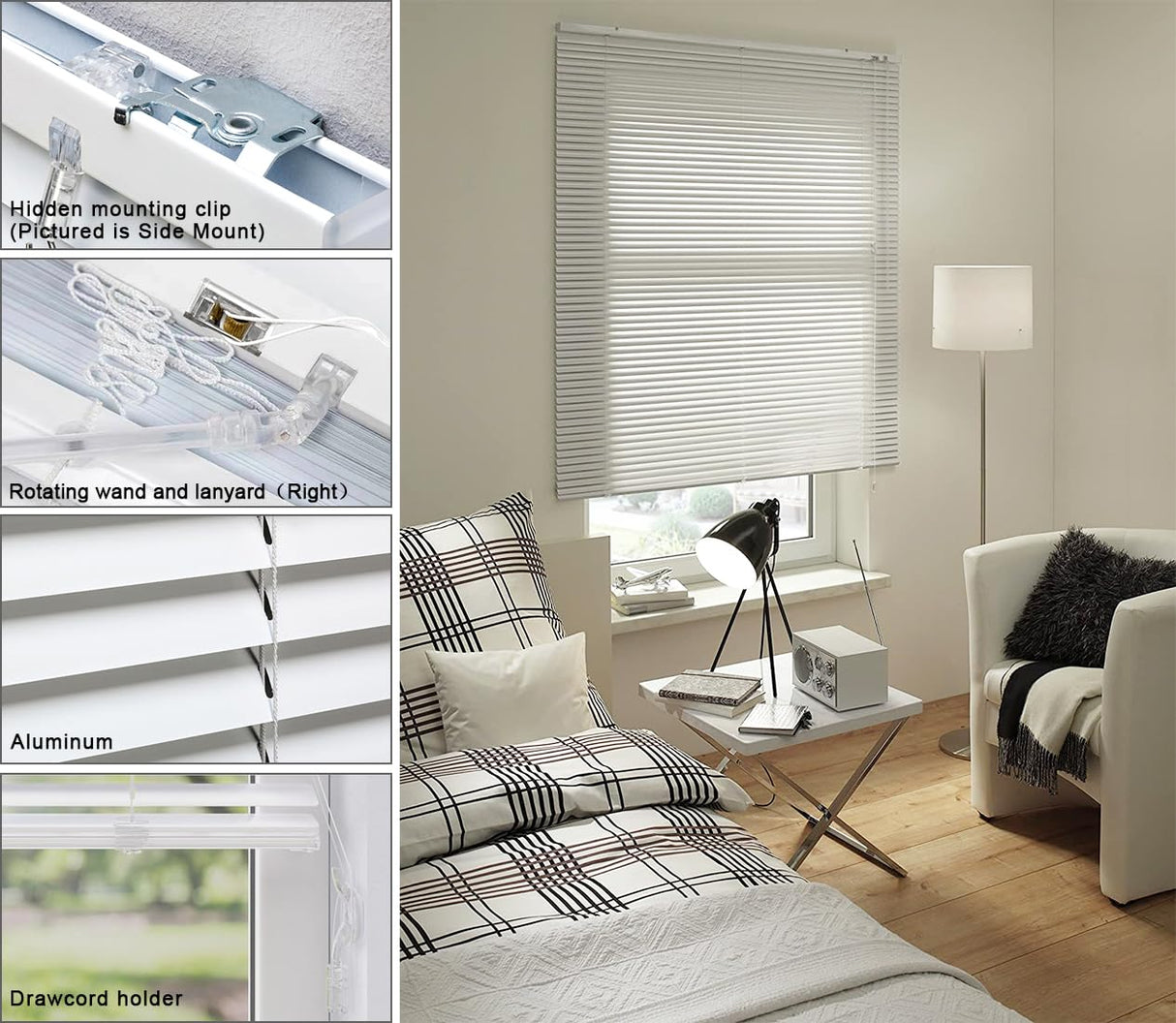YIIBAII Mini Blinds Suitable for 26" W x 64" H Windows 1" Aluminum Horizontal Venetian Blinds Darkening with Rope and Pole can Mounted Inside or Outside YIIBAII