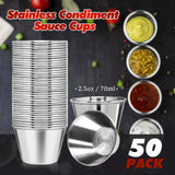 DJZZ 50 Pcs Metal Sauce Cups 2.5oz Ramekins, Stainless Steel Dipping Sauce Cups Metal Condiment Container Reusable Round Butter Dressing Sauce Cups Restaurant Small Bowls DJZZ