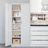 CMY Metal Storage Cabinet with Locking Doors and 5 Adjustable Shelves, 71” Tall Steel Storage Cabinets for Garage, Home Office, Pantry (White) CMY