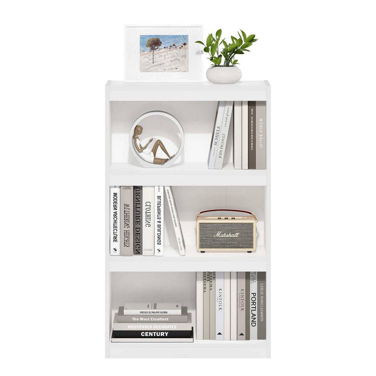 Furinno Jaya Enhanced Home Bookcase 3-Tier Adjustable Bookshelf, White Furinno