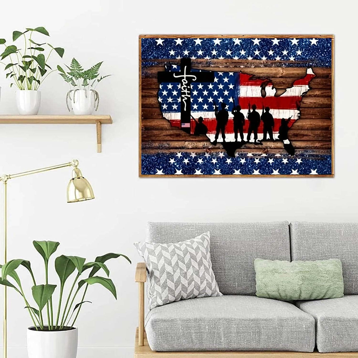 Ekuxom 4th of July Diamond Art Kits for Adults, Army American Flag Diamond Art Painting Kits Patriotic Beginner Arts Full Round Drill Crafts Home Wall Decor Gifts 12x16 inch Ekuxom