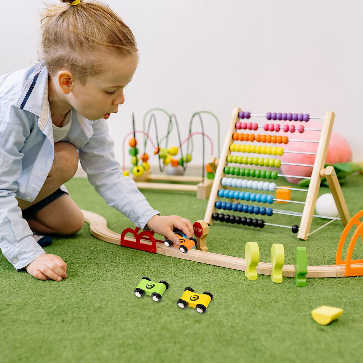 4 Pieces Wooden Car Ramp Race Track Toys for Aged 1 2 3, Christmas Party Present Wooden Car Ramp Racer Mini Cars Play Set Replacement Cars, 4 Pieces Zhanmai