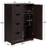 Yaheetech Large Bathroom Floor Cabinet with 4 Drawers and Single Door Cabinet, Freestanding Storage Cabinet for Living Room Kitchen Hallway, Espresso Yaheetech
