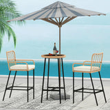Vikiullf 3 Pieces Patio Bar Table Set, Outdoor Wicker Bar, All Weather Height Bar Stools and Table Set, for Garden, Deck, Balcony Vikiullf