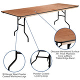 Flash Furniture Fielder 8' Rectangular All-Occasion Wood Folding Event Table, Foldable Portable Banquet Table with Wooden Top, Natural/Black Flash Furniture