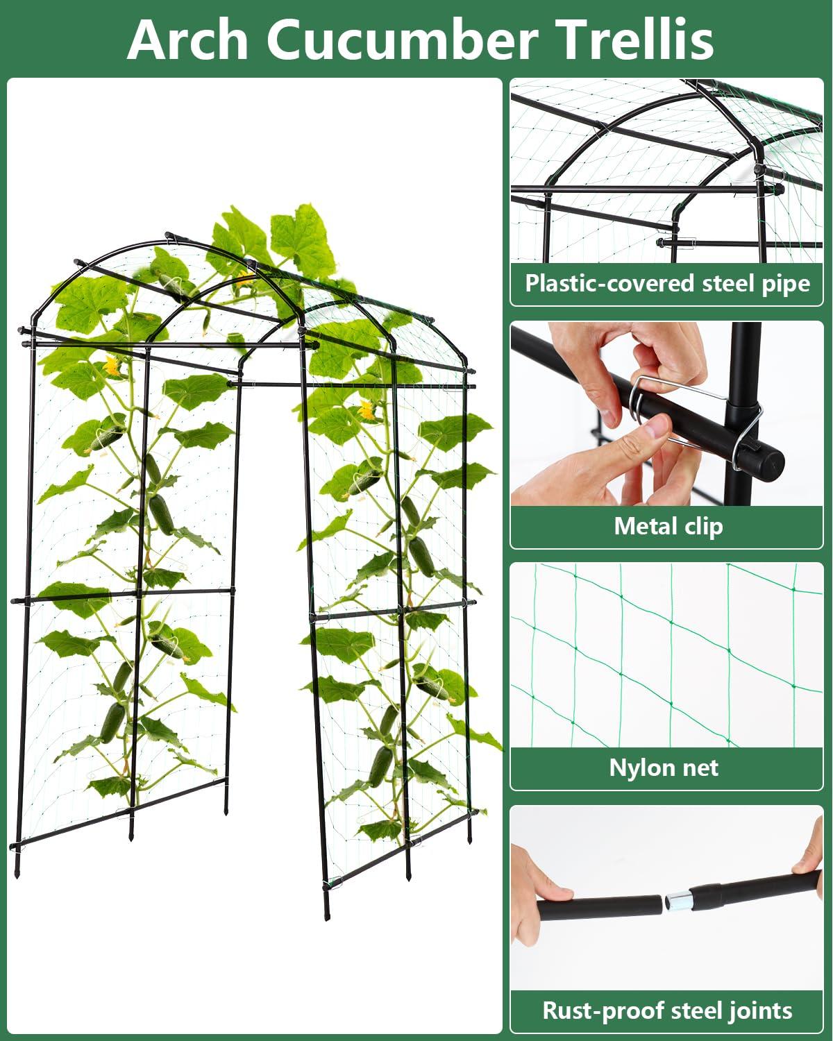 Garden Arch Tunnel Trellis for Climbing Plant Outdoor, Garden Trellis Arch, 7 FT Tall Walkway Trellis, Large Side Archway Arbor Tunnel Support for Vegetable/Fruit/Flowers Outdoor,Garden Raised Bed FAHKNS