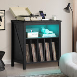 Large Record Player Stand with Charging Station & LED Lights, Black Vinyl Record Storage Holder Holds up to 230 Albums, Turntable Stand with Display Shelf for Music Room Bedroom Living Room. Joaxswe