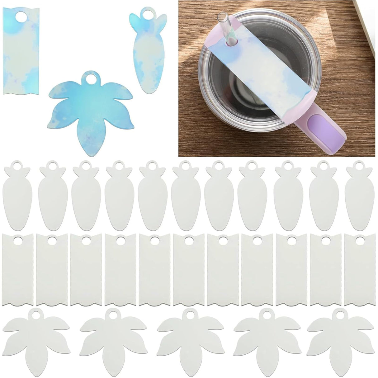 33Pcs Acrylic Sublimation Blanks Bulk Set for Personalized Name Plate for Stanley 40 oz Tumbler, DIY Keychain Crafting, Personalized Xmas Tree Ornament etc(3 Styles) BCWW