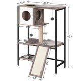 HOOBRO Wooden Cat Tree, Versatile Cat Tower with Scratching Post, Cat Hammock and Food Bowls, 4-Tier Pet House for Indoor Cats, Multi-Cat Families, Greige BG34MZ03 HOOBRO