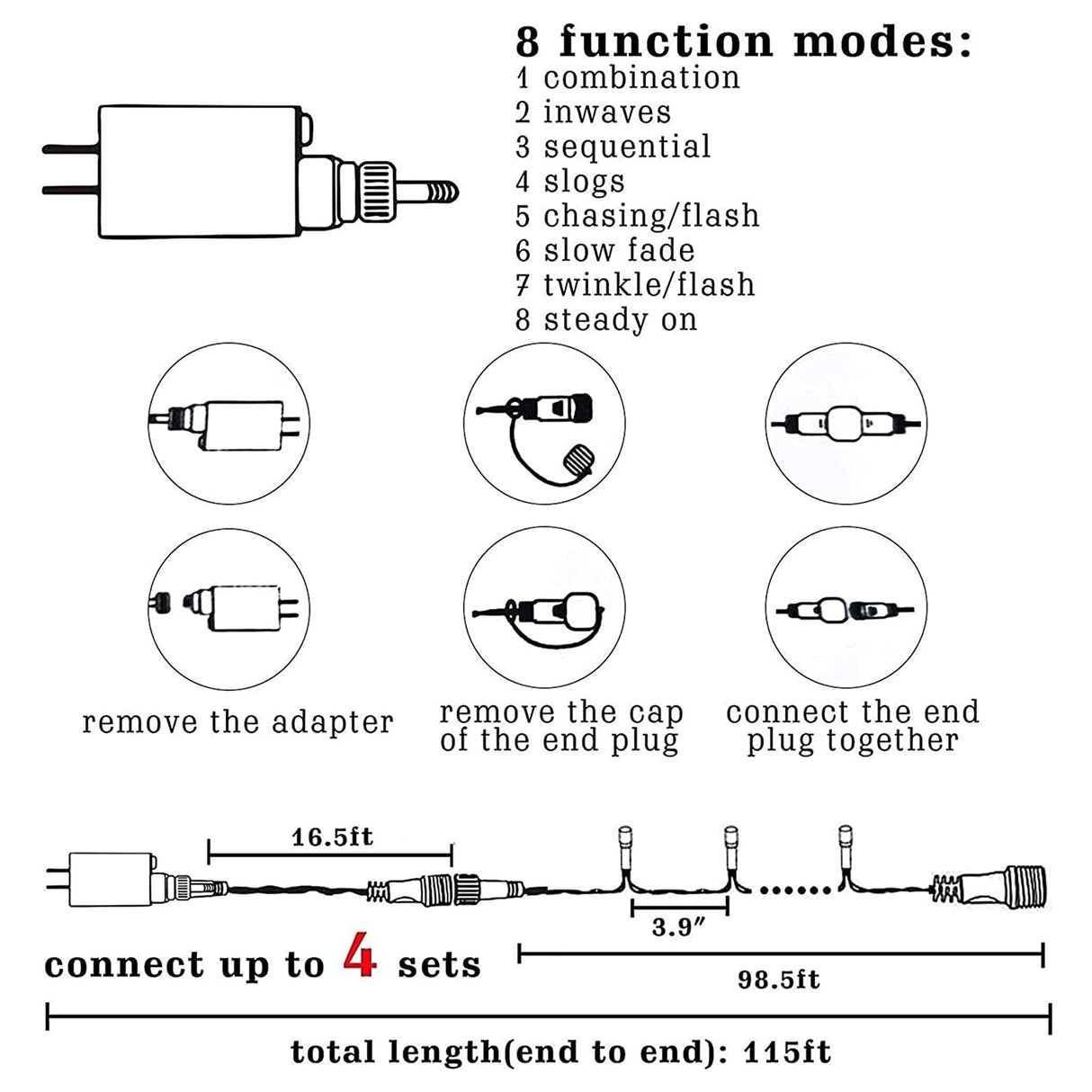 Dazzle Bright 300 LED Christmas String Lights, 100 FT Connectable Waterproof String Lights Green Wire with 8 Modes, Christmas Decorations for Indoor Outdoor Xmas Party Yard Garden (White) Dazzle Bright