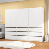 LABROSKIA Bedroom Armoire Wardrobe Closet with 9 Drawers: White Wardrobe Closet with 6 Doors, Modern Cabinet for Clothes with Shelves, Wooden Armoire for Hanging Clothes (Modern, 3) LABROSKIA