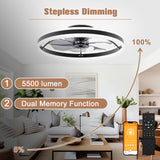 VOLISUN Low Profile Ceiling Fans with Lights and Remote, 23.6in Flush Mount Ceiling Fans with Light, 3000K-6500K Dimmable Fandelier LED Fan Light, Black Bladeless Ceiling Fans with Lights for Bedroom VOLISUN
