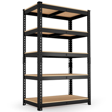 MAXLEAD Home Storage Shelves Adjustable Garage Shelving 5 Tier Heavy Duty Metal Shelving 2000LBS Garage Storage with Thickened Wood Board for Basement, Pantry, Kitchen, 59.8''H*11.8''D*27.5''W, Black MAXLEAD