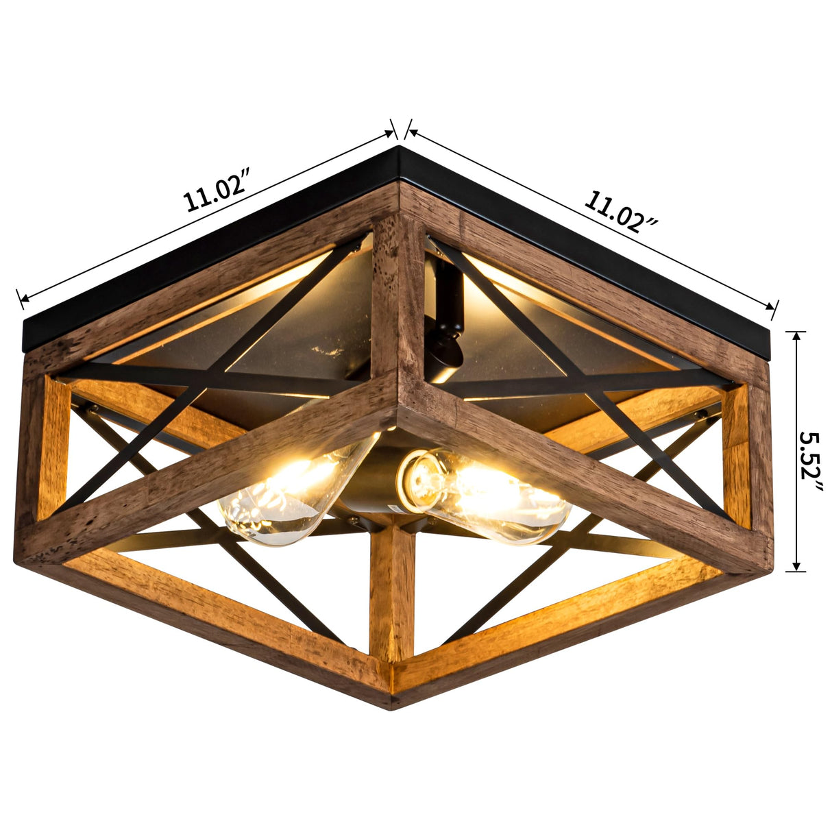Rpzloila Flush Mount Ceiling Light Fixture for Kitchen Hallway, 2-Light Close to Ceiling Light with Black Metal and Wood Design, Rustic Farmhouse Ceiling Rpzloila
