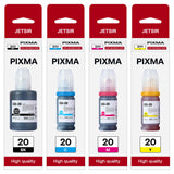 GI-20 GI20 Refill Ink Bottles Kit Compatible for Canon PIXMA G6020 G7020 G5020 MegaTank Printers, 4-Pack (170ML GI-20 Black, 70ML GI20 Color) JETSIR