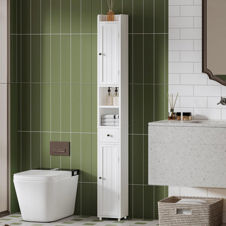 ChooChoo Narrow Bathroom Storage Cabinet with Adjustable Shelves, Tall Storage Cabinet with 2 Doors and 1 Drawer, Freestanding Cupboard for Small Spaces, White ChooChoo