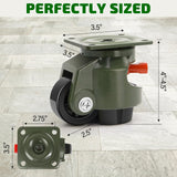 EMBOWLIFE Leveling Casters Set of 4, Workbench Casters with Ratchet Arm, 3300 LBS, Green Heavy Duty Retractable Leveling Machine Casters, Nylon Wheels & Leveling Feet for Shelves and Workbenches EMBOWLIFE
