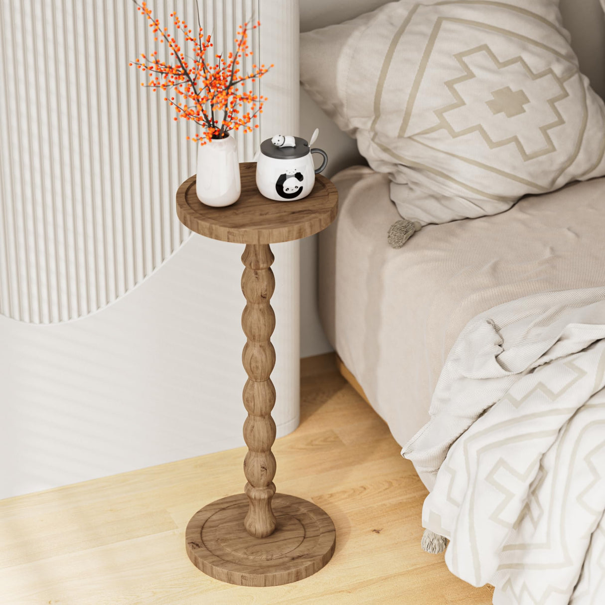 iFaveorr Small Side Table, Rubberwood‌ Drink Table for Small Spaces, Solid Wood Pedestal Coffee Tables, Round End Tables for Living Room, Sofa Couch, Bedroom, Corners, and Office (Brown, 9.4 inch) iFaveorr