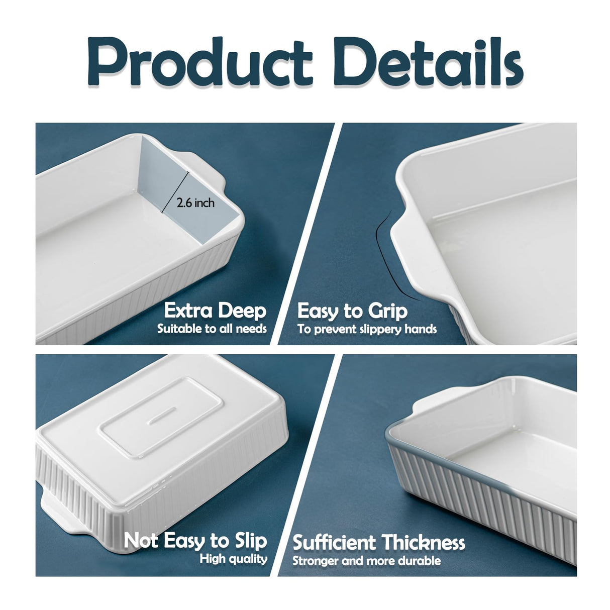 Casserole Dishes for Oven, Ceramic Baking Dish 9x13,4.2 Quarts Casserole Dish with Handles,2 Pack Lasagna Pan Deep Baking Pan Set Bakeware Oven Safe Baking Dishes for Oven,Lasagna,Wedding Gift, White Dizada