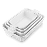 MALACASA Casserole Dishes for Oven, Porcelain Baking Dishes, Ceramic Bakeware Sets of 4, Rectangular Lasagna Pans Deep with Handles for Baking Cake Kitchen, White (9.4"/11.1"/12.2"/14.7"), Series MALACASA