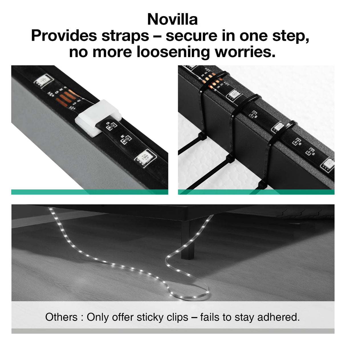 Novilla Floating Bed Frame with LED Lights, Modern Platform King Size Bed Frame with Mattress Slide Stopper, Easy Assembly, No Box Spring Needed, Noise Free Novilla
