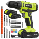 PULITUO'S 20V Cordless Drill/Driver, Electric Screwdriver - 2 Batteries, 30Nm, 21+1 Torque, 2 Speed, Keyless 3/8" Chase Drill with LED Light, Kit for Home (Green) PULITUO