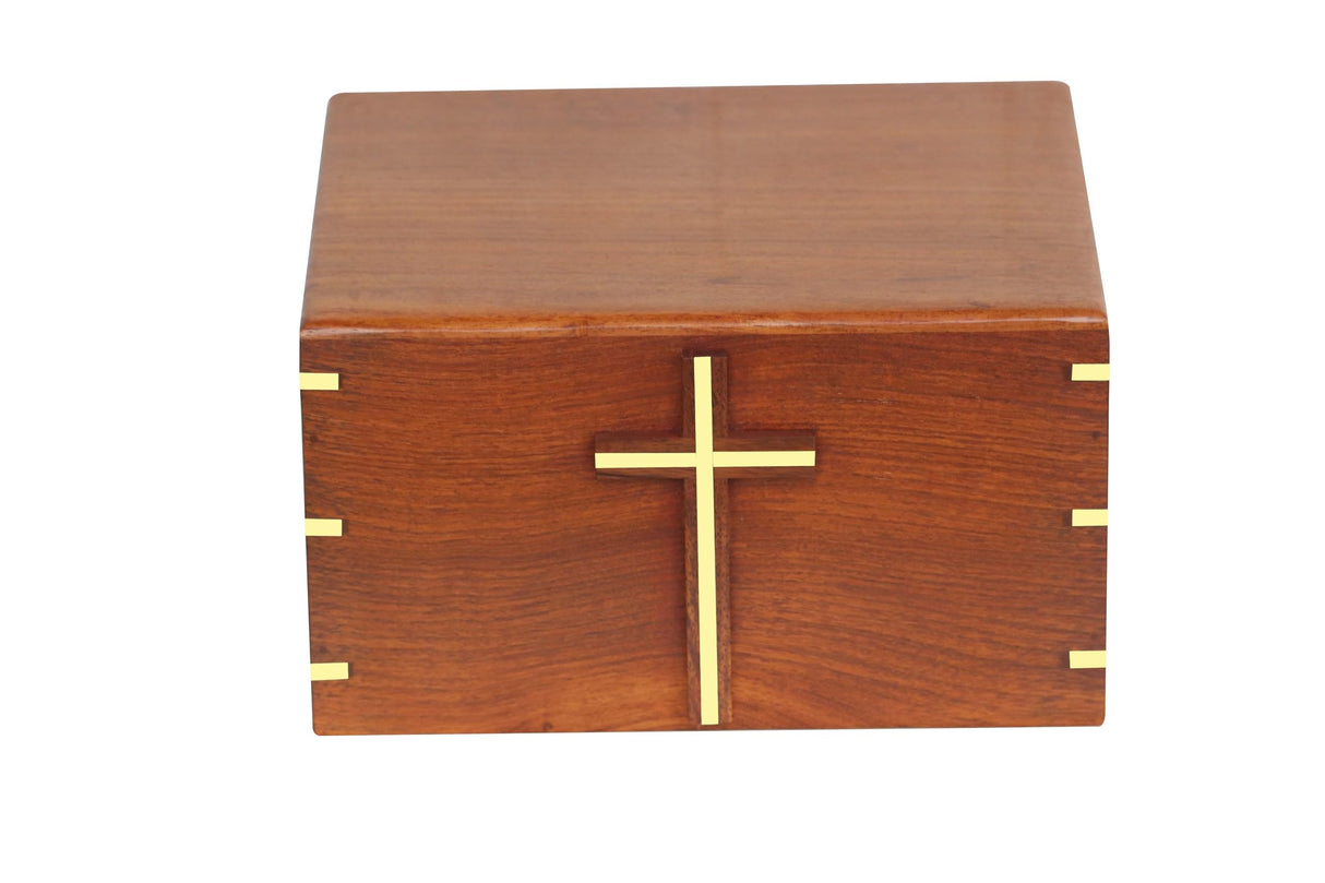 Wooden Urn Box For Adult Ashes | Wood Cremation Urns | Brass Cross Urns | Deocrative Urns | Handmade Urns For Male and Female | Large Urn 250 cUBIC inches With Bottom Opening System Solid Wood Handicrafts