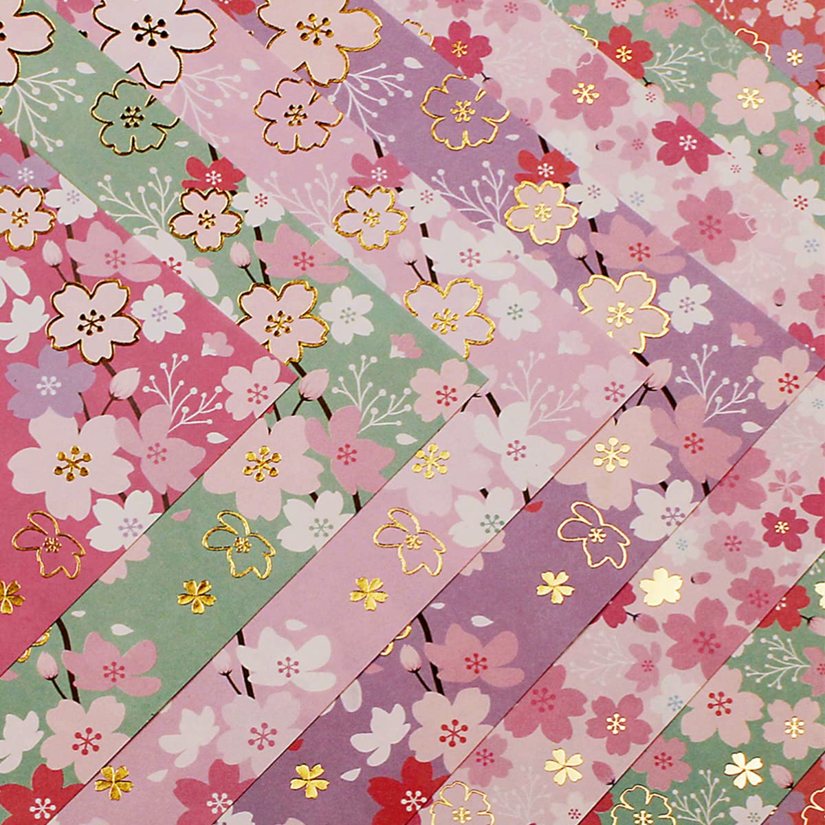 CUTBLAJAT 112 Sheets Heavier Origami Paper Japanese Cherry Blossom Pattern Sakura Bronzing Chiyogami 6" 15cm Washi Easy Fold Paper for Beginner cutblajat