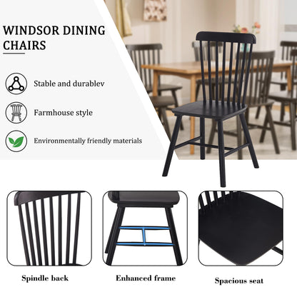 Saylike Dining Chairs Set of 4, Farmhouse Solid Wood Windsor Kitchen Chairs Set with Spindle Back for Restaurant Dining Room (4, Black, 17.3" W x 16.1" D x 34.6" H) - WoodArtSupply