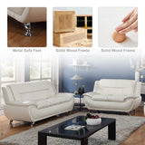 Faux Leather Sofa Couch Set, Living Room Sofa and Loveseat Set, Leather Couch and Loveseat Set for Living Room Office Home (2 Piece Leather Living Room Set, Cream White) Plithzy