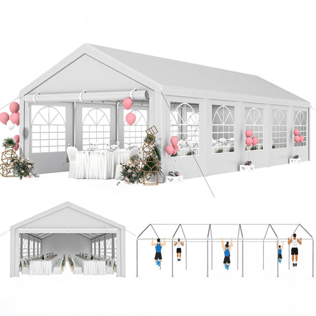 YITAHOME 16x32ft Heavy Duty Party Tent Outdoor Wedding Tent Canopy Event Shelters Upgraded Galvanized Steel Carport with Removable Sidewall Windows for Commercial and Parties, White YITAHOME