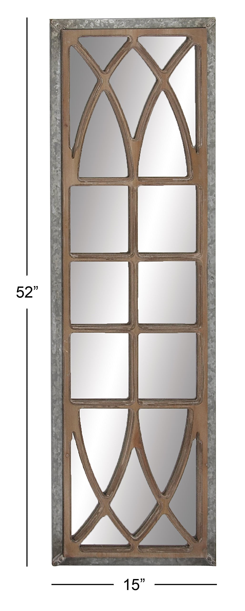 Deco 79 Wood Room Wall Mirror Window Pane Inspired Entryway Mirror, Wall Mounted Mirror 15" x 1" x 52", Brown Deco 79