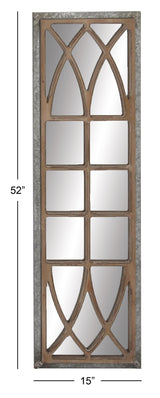 Deco 79 Wood Room Wall Mirror Window Pane Inspired Entryway Mirror, Wall Mounted Mirror 15" x 1" x 52", Brown Deco 79