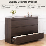 Jocoevol Modern 6 Drawer Dresser - Simply Chest of Drawers for Bedroom, Closet, Living Room, Hallway, Entryway, Wood Storage Double Dresser with Smooth Metal Rails - Retro Brown Jocoevol