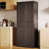 Gizoon 71'' Kitchen Pantry Storage Cabinet, Freestanding Cupboard with 4 Barn Doors and 4 Adjustable Shelves, Hutch Bar Cabinet with Large Drawer for Kitchen, Living Room, Dining Room (Dark Brown) Gizoon