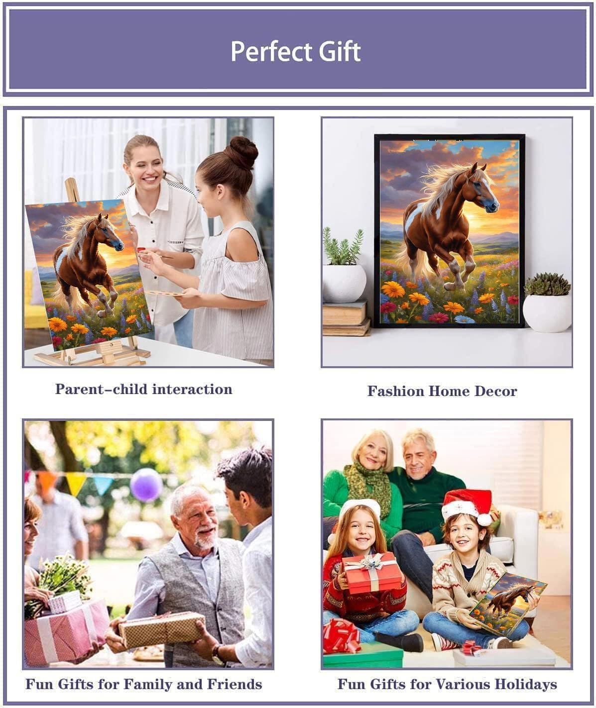 MIRCVSH Horse Paint by Numbers Kit for Adults, Framed Animals Paint by Number Kit on Canvas with Wooden Easel for Home Wall Decor, 12x16 Inch MIRCVSH