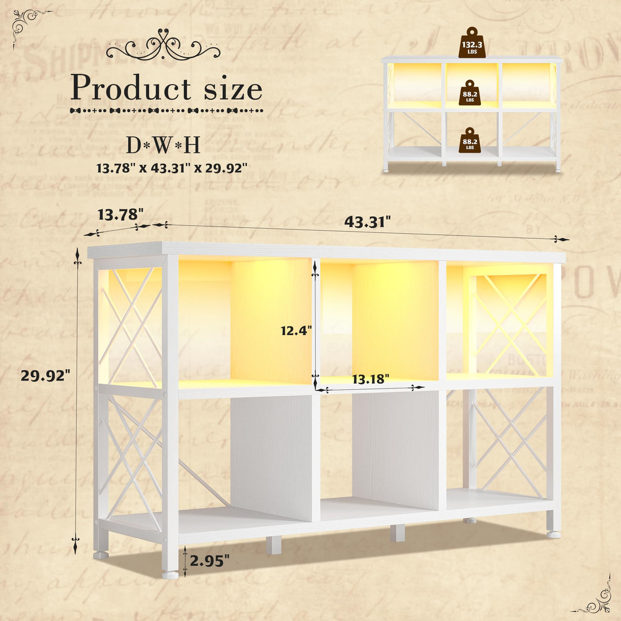 DurayLoly 6 Cube Storage Organizer with LED Light and Charging Station, Wood and Metal Cube Shelf, White Horizontal Book Shelf for Bedroom, Home Office DurayLoly