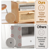 MaxSmeo Bedside Table, Small Nightstand with Charging Station, Rattan Side Table Small Wood End Table for Living Room, Bedroom and Small Spaces, Mid Century Modern Nightstand, Easy Assembly (Natural) MaxSmeo