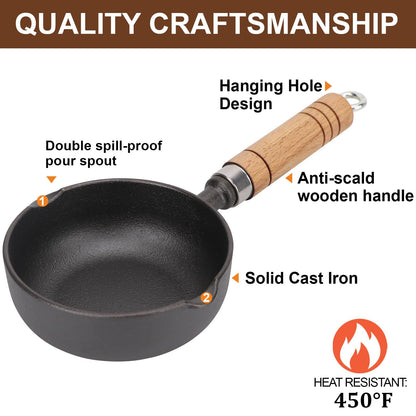 Svailse Cast Iron Basting Pot with Mop Brush and Heat Resistant Stainless Steel Brush Set, Cast Iron Melting Pot for Meat Smoker, Grill and Stove, Small Cast Iron Bowl for Sauce and Butter