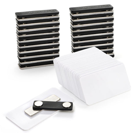 Covzoe 30 Pack Blank Name Tag, 1.5 x 3 Inch Name Badge with Magnetic Backing, Reusable DIY Plastic Name Label Holders Round Corner for Personalized Shirts School Office Covzoe