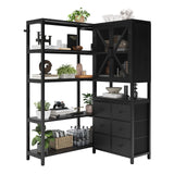 HAUOMS Corner Bookshelf, 5 Tier Industrial Convertible Bookshelf with 6 Fabric Drawers, Corner Bookcase Large L Shaped Storage Display Shelf for Home Office, Living Room, Kitchen, Black HAUOMS