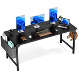 Sweetcrispy Computer Desk Office 63 Inch Writing Work Kids Study Simple Wooden PC Large Table for Home Bedroom Modern Style with Headphone Hooks & Storage Bag - Black Sweetcrispy