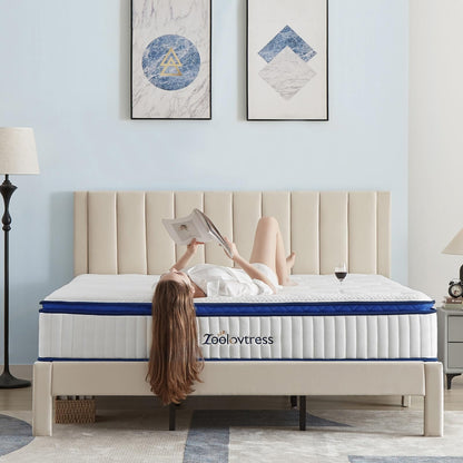 Zeelovtress 12 Inch California King Mattress, Cool Gel Memory Foam and Pocketed Coils Hybrid Mattress in a Box, Medium Firm with Strengthen Edge Support for Body Pressure Relief