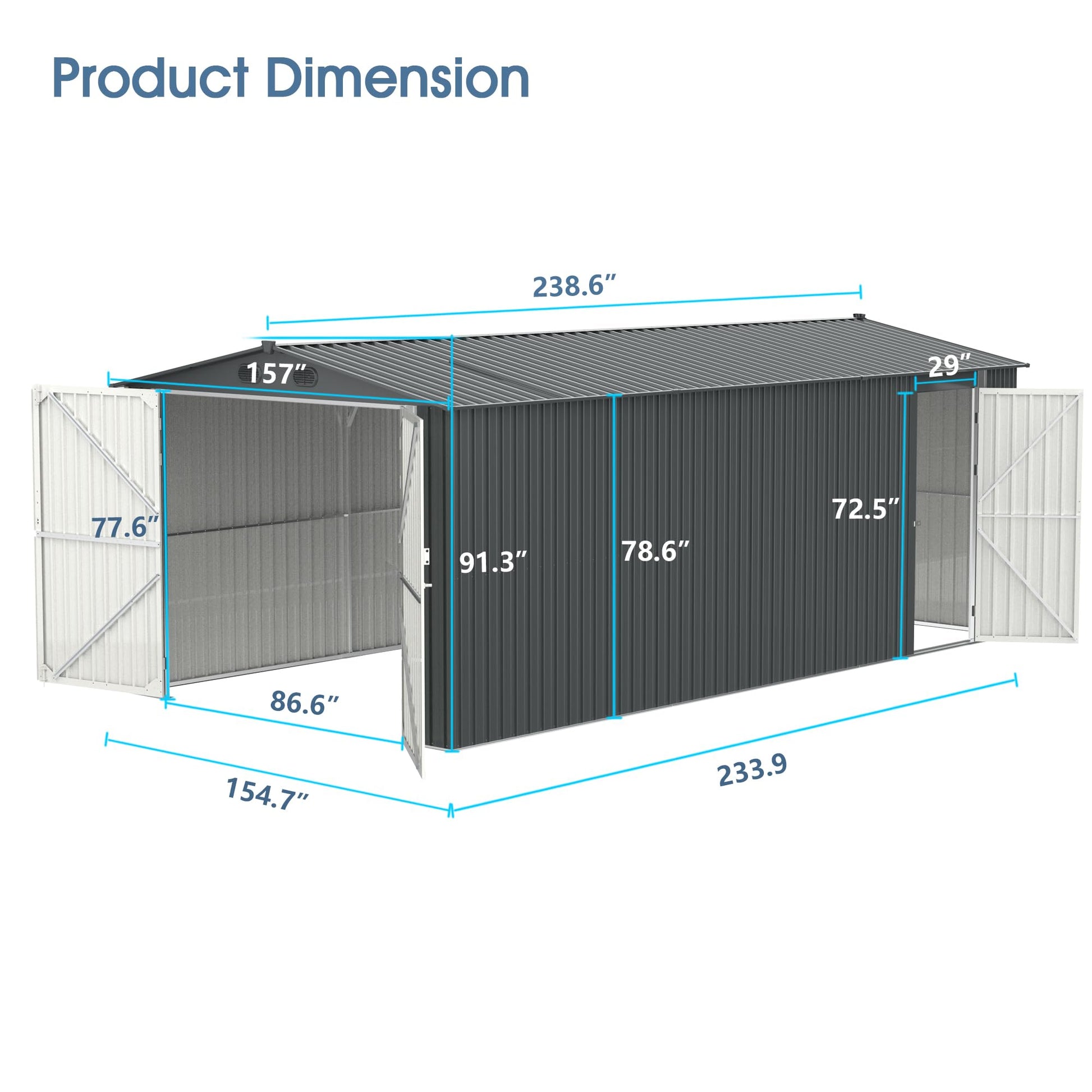 Outdoor Storage Shed 20x13 FT, Multifunctional Large Metal Garden Shed Backyard Utility Carports with 2 Doors and 4 Vents for Car,Truck, Garbage Can,Tool,Lawnmower - WoodArtSupply